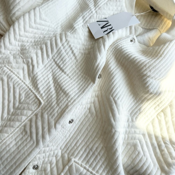 Zara jacket coat bomber overcoat cream ribbed casual fall lightweight - Picture 10 of 10